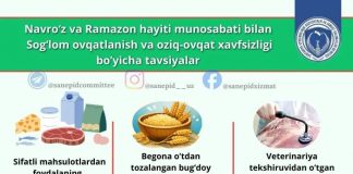 NAVRO‘Z VA RAMAZON HAYITI MUNOSABATI BILAN SOG‘LOM OVQATLANISH VA OZIQ-OVQAT XAVFSIZLIGI BORASIDAGI TAVSIYALAR